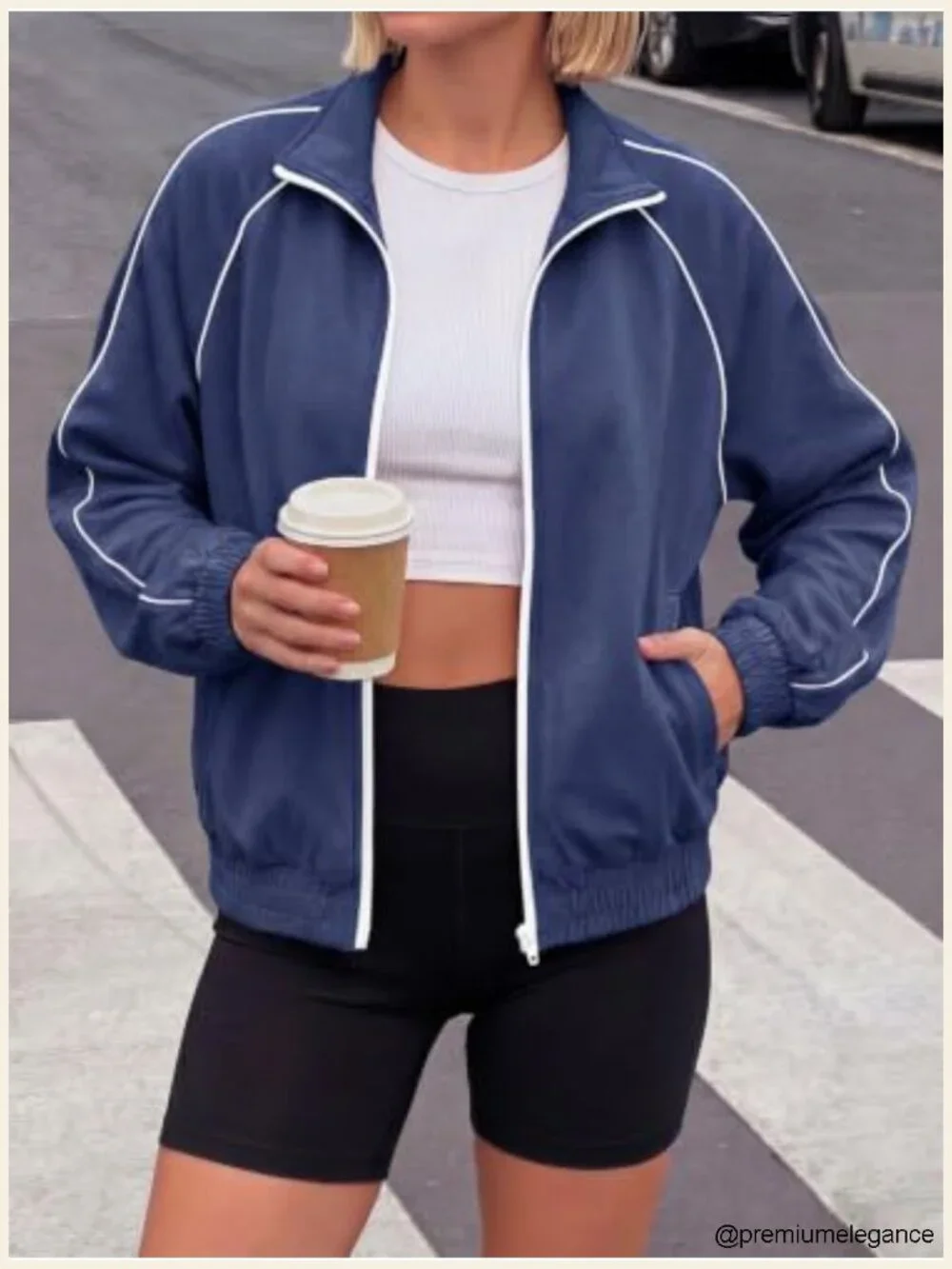 Full Zip Stand Collar Workout Track Jacket with Pockets